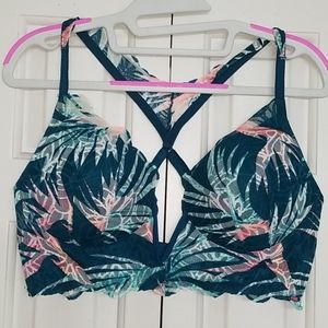 Dark teal floral, lace, racerback, pushup bra